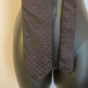 Burberry London Navy with Red Polka Dots and Logo Silk Necktie Tie